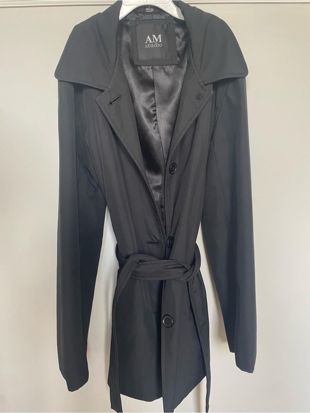 A.M.STUDIO Women's Black Belted Trench Coat
